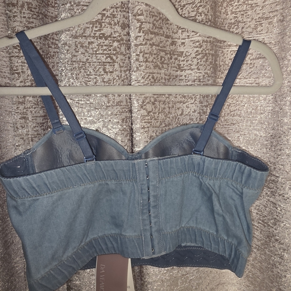 Stylish Denim Beaded Bustier Top - Picture 3 of 7